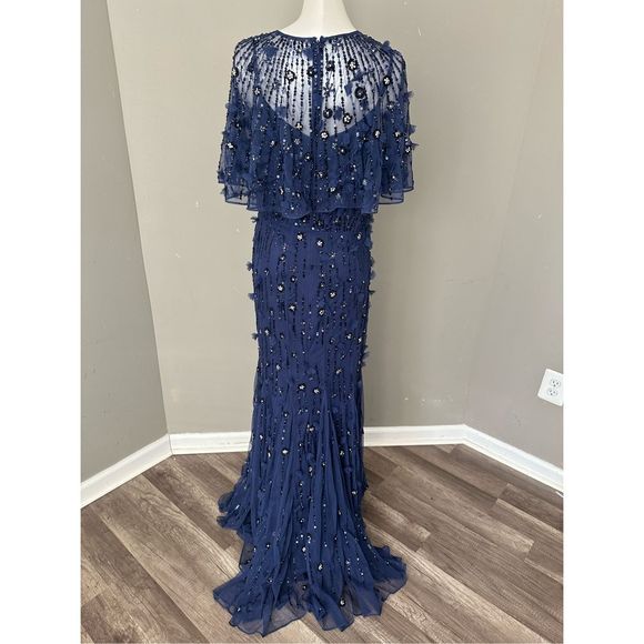 MAC DUGGAL EMBELLISHED ILLUSION CAPE SLEEVE TRUMPET GOWN - Picture 9 of 11